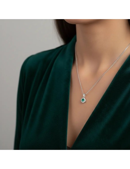 18kt White Gold Necklace with 0.50ct Emerald and 0.39ct Diamonds | Stella Maris