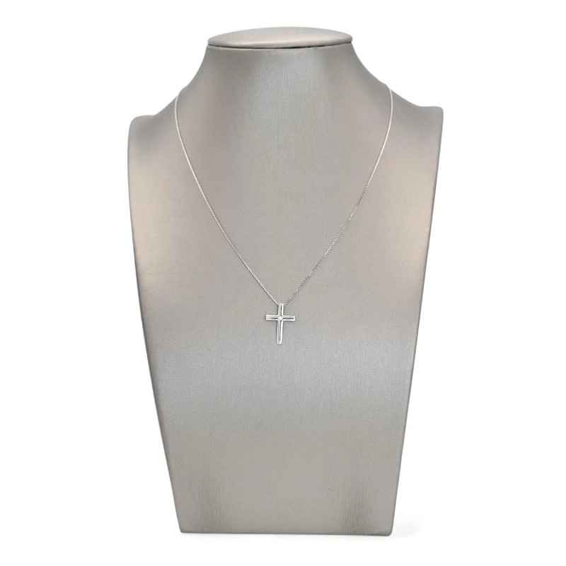 Collana Oro Bianco 18kt con Croce e Diamante 0,01 ct | Stella Maris
