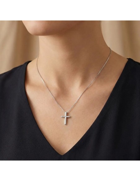 18kt White Gold Choker Necklace with Cross and Diamond