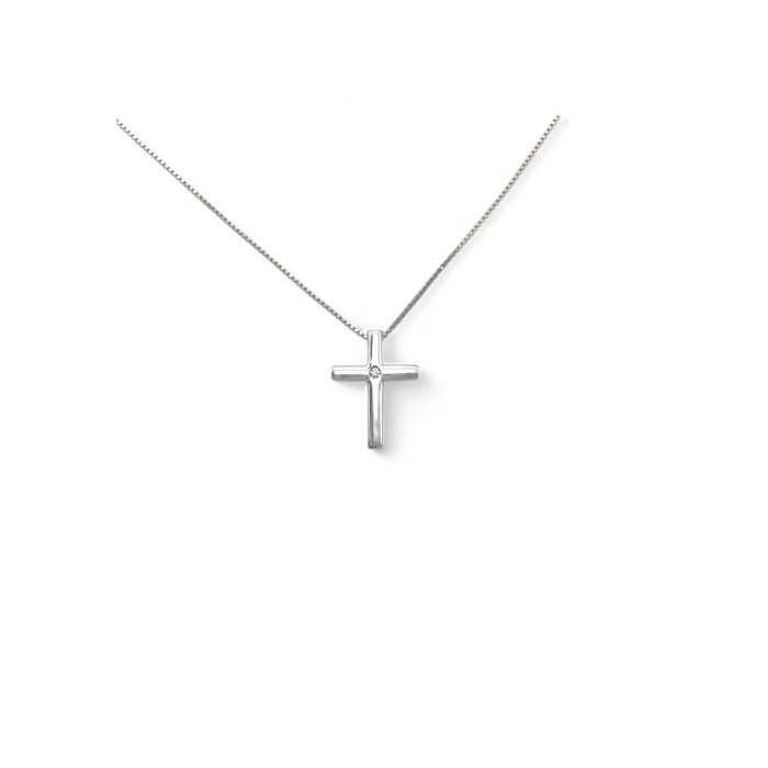 Choker-Halskette aus 18-karätigem Weißgold mit Kreuz und Diamanten