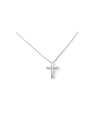 Choker-Halskette aus 18-karätigem Weißgold mit Kreuz und Diamanten