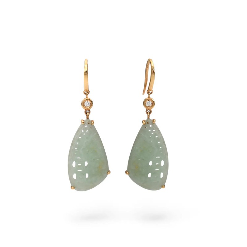 18kt Rose Gold Drop Earrings with Inlaid Jade and Diamonds