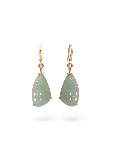 18kt Rose Gold Drop Earrings with Inlaid Jade and Diamonds