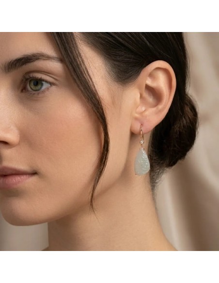 Orecchini Pendenti in Oro Rosa 18kt con Giada Intarsiata e Diamanti