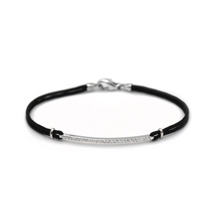 Armband aus 18-karätigem Weißgold und schwarzer Baumwolle mit 0,30 ct Diamanten | Stella Maris