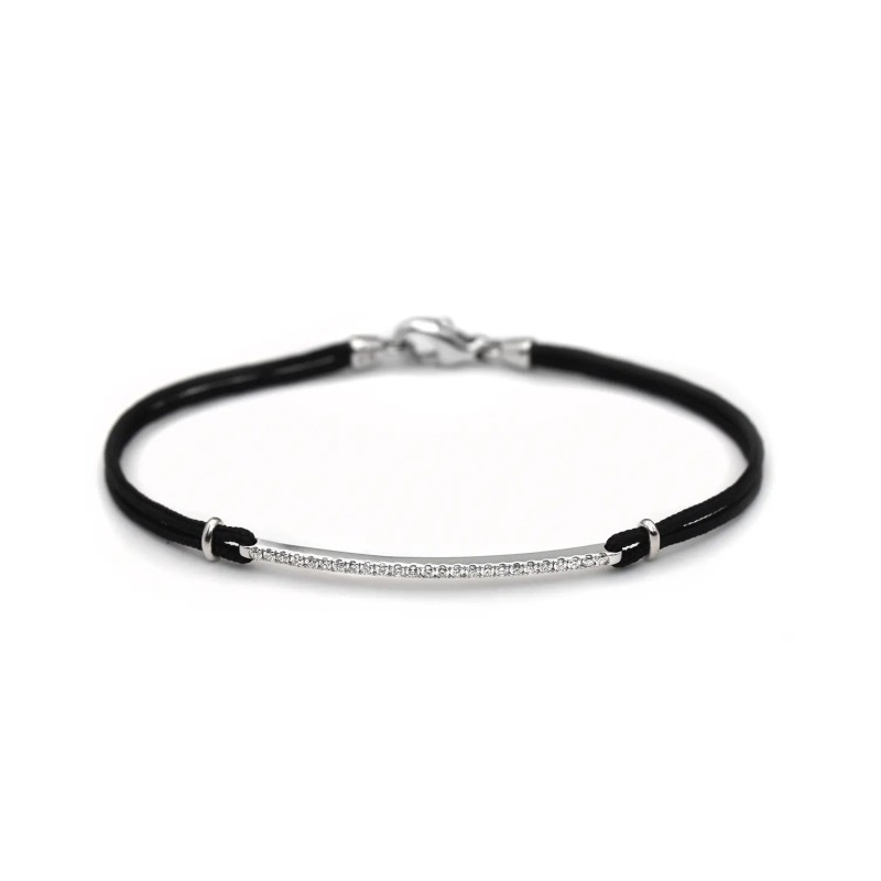 Armband aus 18-karätigem Weißgold und schwarzer Baumwolle mit 0,30 ct Diamanten | Stella Maris