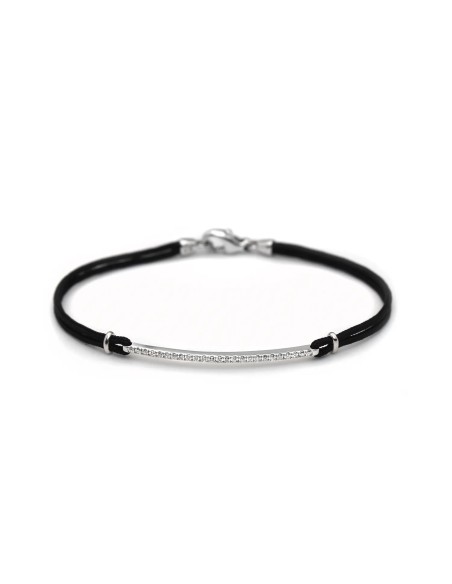 Bracciale Unisex in Oro Bianco 18kt e Cotone Cerato Nero con Diamanti 0,30 ct