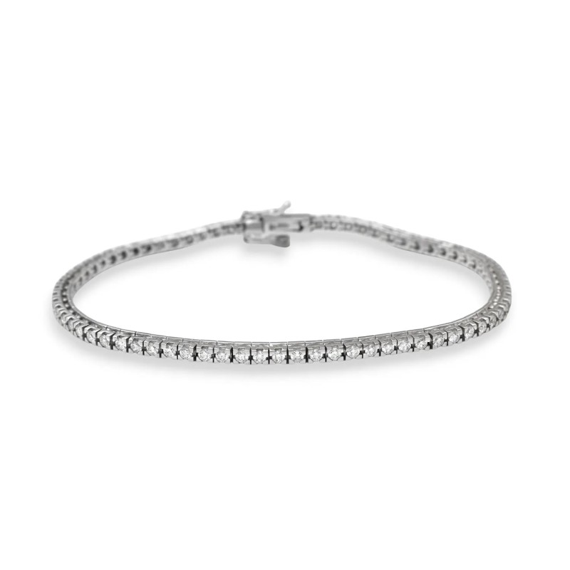 Pulsera de tenis unisex en oro blanco de 18 kt con biseles torneados y diamantes de 1,88 ct.