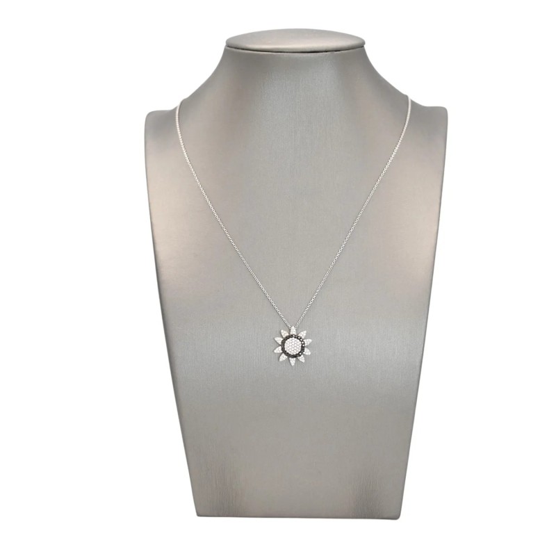 Collar con colgante "Sol" de oro blanco de 18 kt con diamantes blancos y negros
