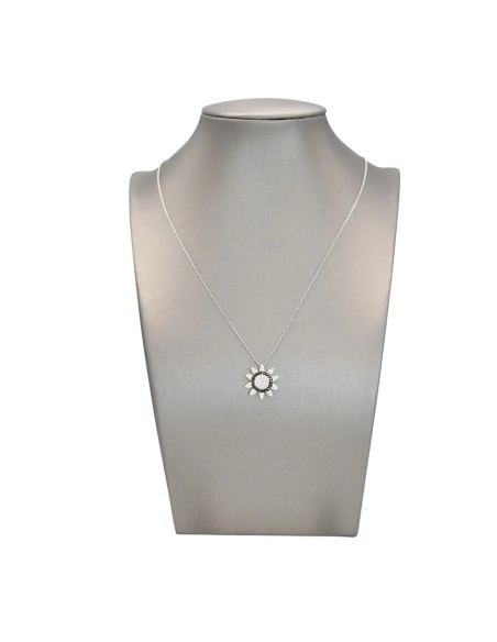 18kt White Gold "Sun" Pendant Necklace with White and Black Diamonds