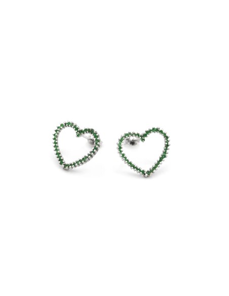 Heart earrings on the lobe with emeralds