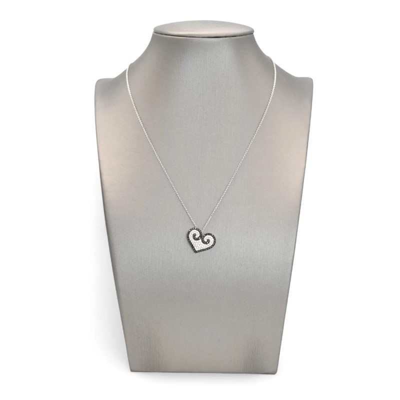 Collana con Pendente "Cuore" in Oro Bianco 18kt con Diamanti Bianchi e Neri
