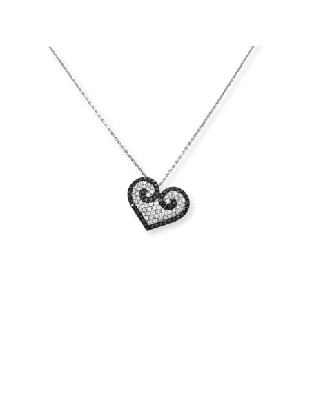 18kt White Gold "Heart" Pendant Necklace with White and Black Diamonds