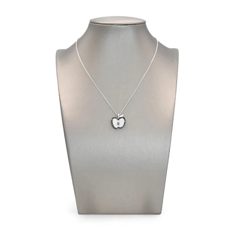 Collar con colgante "Manzana" de oro blanco de 18 kt con diamantes blancos y negros