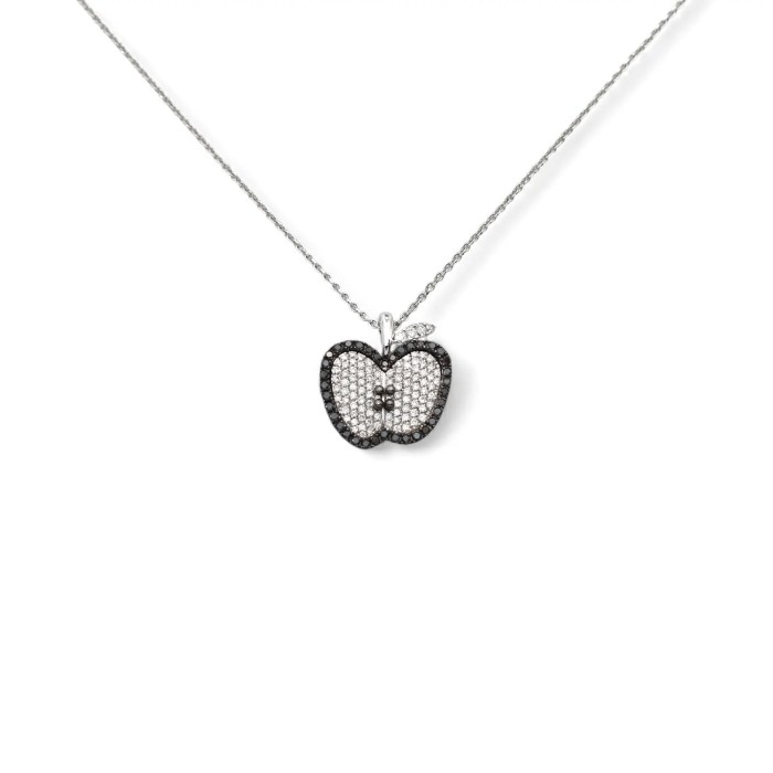 18kt White Gold "Apple" Pendant Necklace with White and Black Diamonds