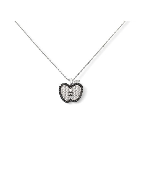 Apfelkette aus 18-karätigem Weißgold mit schwarzen und weißen Diamanten | Stella Maris