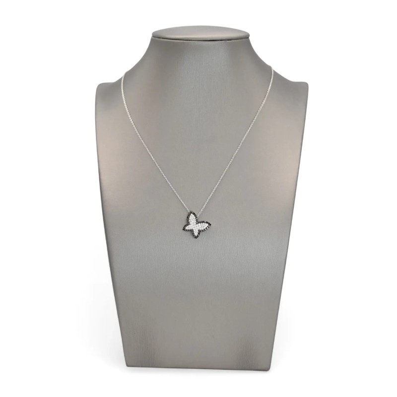 Collar con colgante "Mariposa" de oro blanco de 18 kt con diamantes blancos y negros