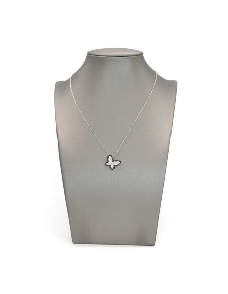 18kt White Gold "Butterfly" Pendant Necklace with White and Black Diamonds