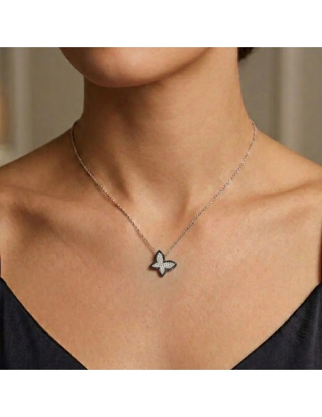 Collar con colgante "Mariposa" de oro blanco de 18 kt con diamantes blancos y negros