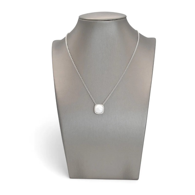 18kt White Gold Pendant Necklace with Briolette White Quartz and Diamonds