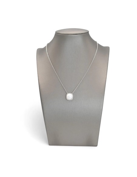 Collana con Pendente in Oro Bianco 18kt, Quarzo Bianco Briolette e Diamanti