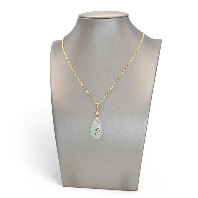 18kt Yellow Gold Pendant with Inlaid Jade and Diamond | Stella Maris