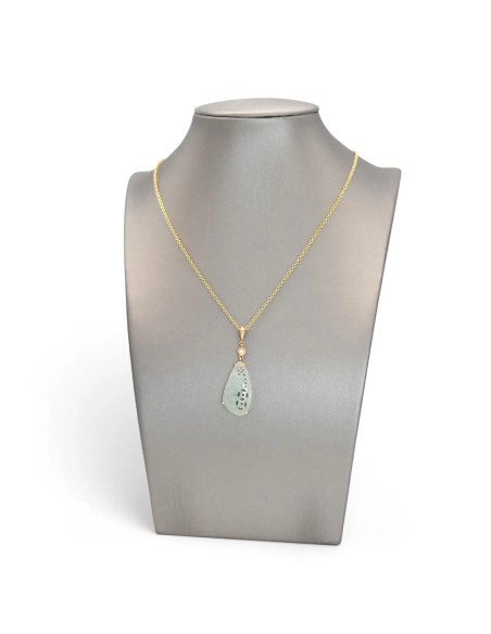 18kt Yellow Gold Pendant with Inlaid Jade and Diamond | Stella Maris