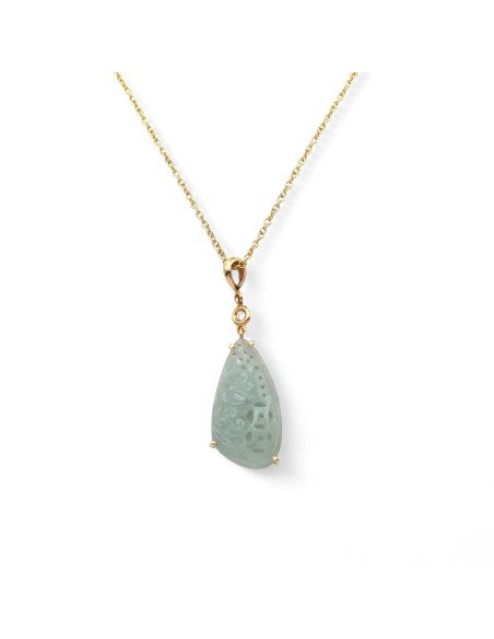 Collana Pendente in Oro Giallo 18kt con Giada Intarsiata e Diamante