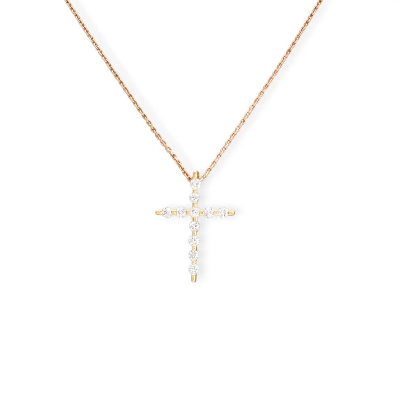 Collana con Pendente a Croce in Oro Giallo 18kt e Diamanti 0,33 ct