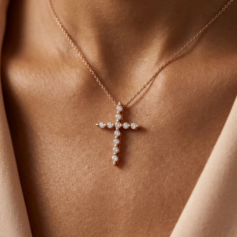 18kt Yellow Gold Cross Pendant Necklace with 0.33ct Diamonds