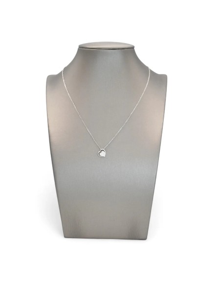 Collana Pendente "Cuore Minimal" in Oro Bianco 18kt con Pavé di Diamanti 0,06 ct