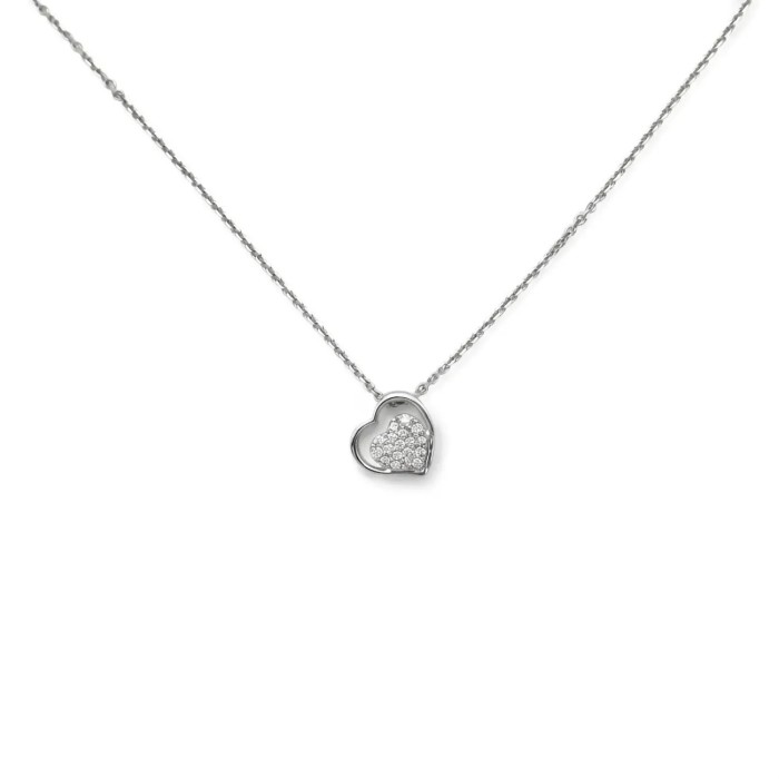 Collar con colgante "Corazón Minimalista" de oro blanco de 18 kt con pavé de diamantes de 0,06 ct