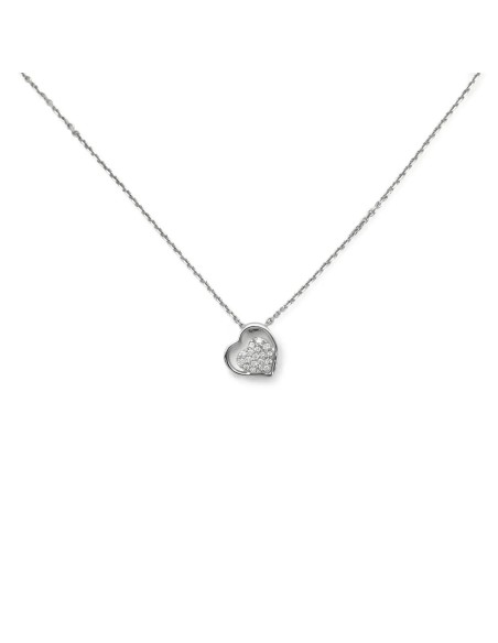 18kt White Gold "Minimal Heart" Pendant Necklace with 0.06ct Diamond Pavé