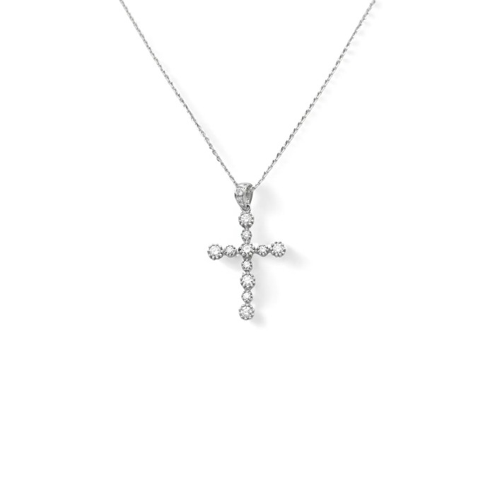 Collana con Pendente a Croce in Oro Bianco 18kt e Diamanti 0,32 ct