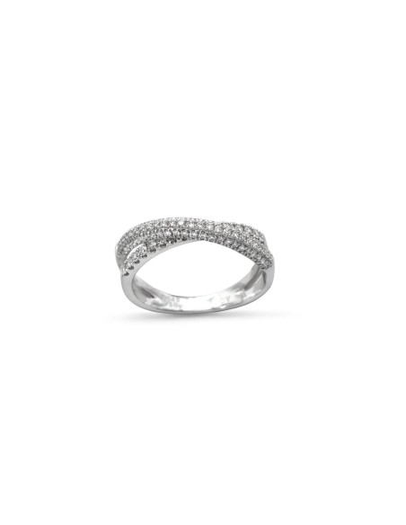 Anillo "Incrocio" en oro blanco de 18 kt con doble engaste y diamantes de 0,48 ct.