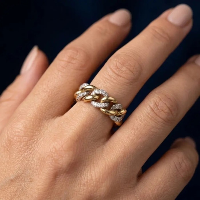 18kt Two-Tone Gold Soft Chain Ring with 0.48ct Diamonds 2