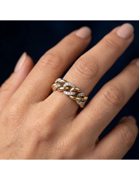 Anello a Catena Morbida in Oro Bicolore 18kt con Diamanti 0,48 ct