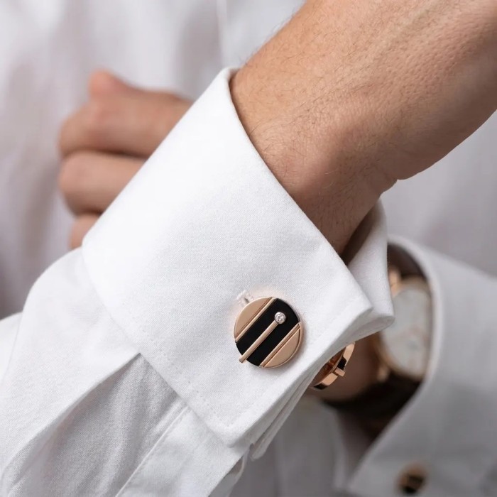 Manschettenknöpfe für Herren aus 18-karätigem Roségold mit Onyx und Diamantspitze 2
