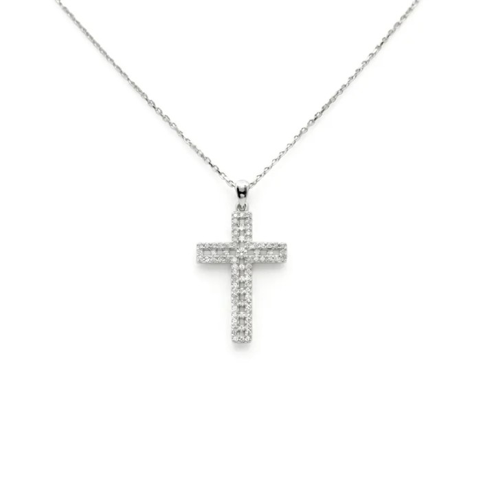"Geometric Light" Cross Pendant Necklace in 18kt White Gold and 0.56ct Diamonds