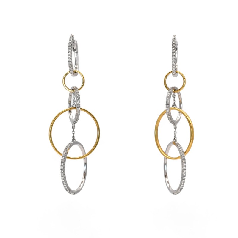 Pendientes colgantes "Orbital" en oro bicolor de 18 kt y diamantes de 0,31 ct.