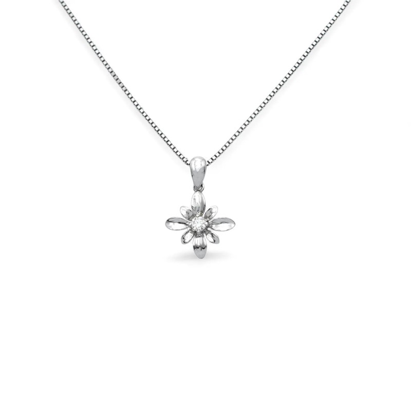 "Fiore di Luce" Necklace in 18kt White Gold and 0.07ct Diamond
