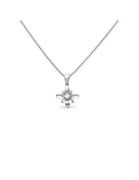 Collar "Fiore di Luce" en oro blanco de 18 kt y diamante de 0,07 ct