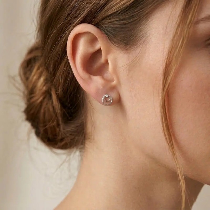 "Double Circle" Stud Earrings in 18kt White Gold and Diamonds