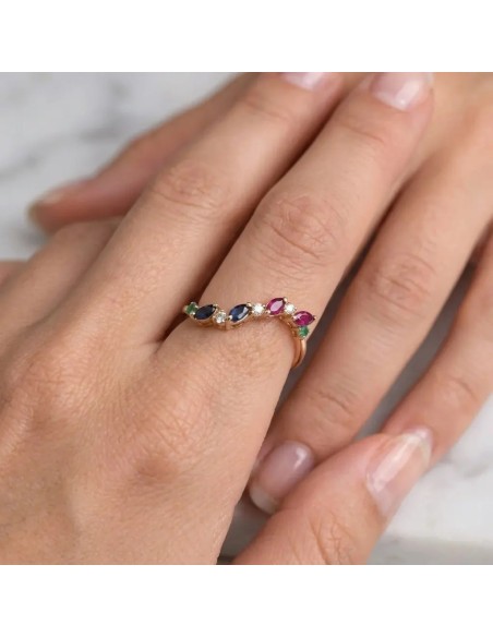 18kt Rose Gold "Rainbow Eternity" Ring with Precious Gems and Diamonds