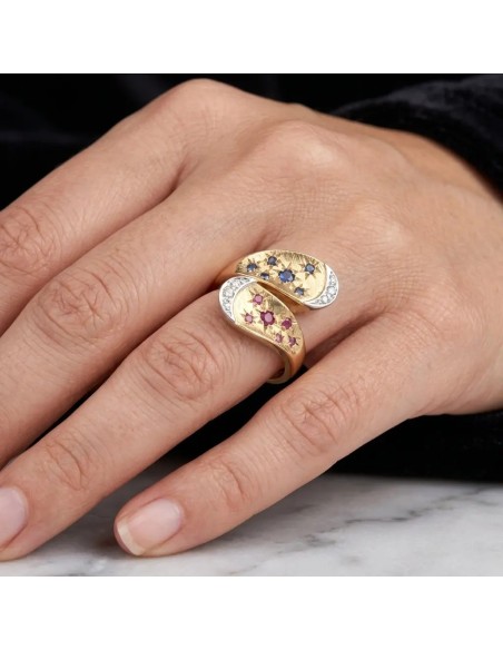 Contrarié Ring in 18kt Rose Gold with Sapphire, Ruby and Diamonds