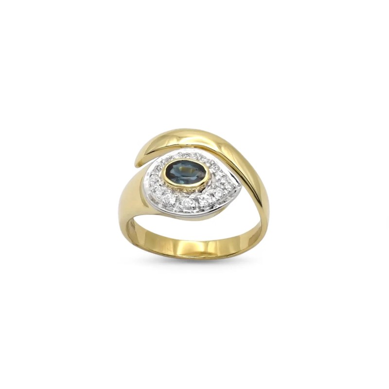 18kt Gold Two-Tone Ring with Oval Sapphire and Diamond Surround