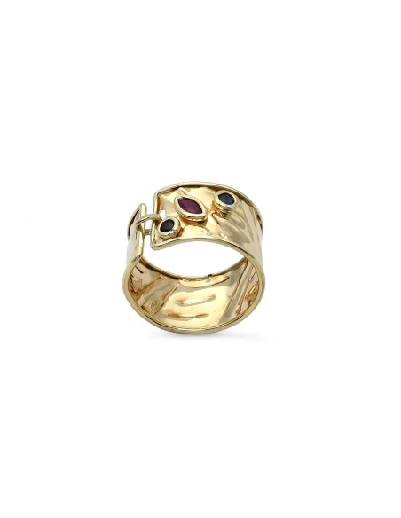 Anillo "Royal Bloom" en oro amarillo de 18 kt con rubí marquesa y zafiros