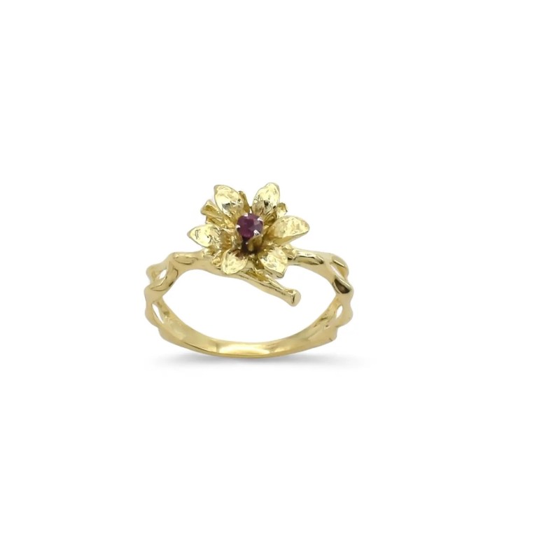 Anello "Nature's Twist" in Oro Giallo 18kt con Rubino a Fiore
