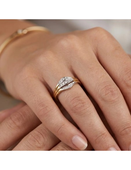 "Cross-Light" Two-Tone Ring in 18kt Gold and 0.10 ct Diamonds