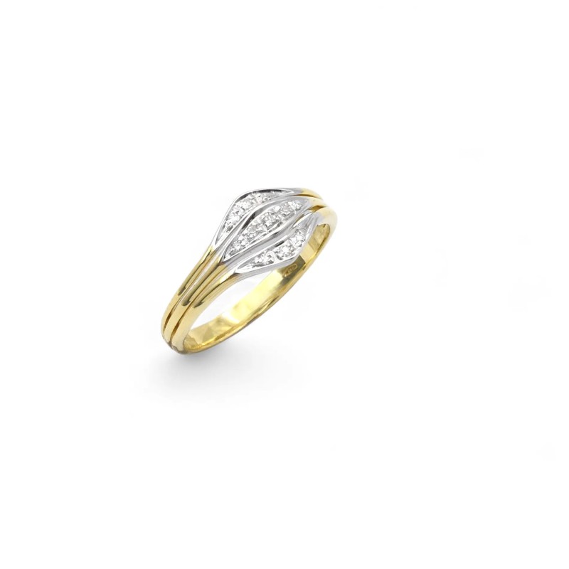Anello "Cross-Light" Bicolore in Oro 18kt e Diamanti 0,10 ct